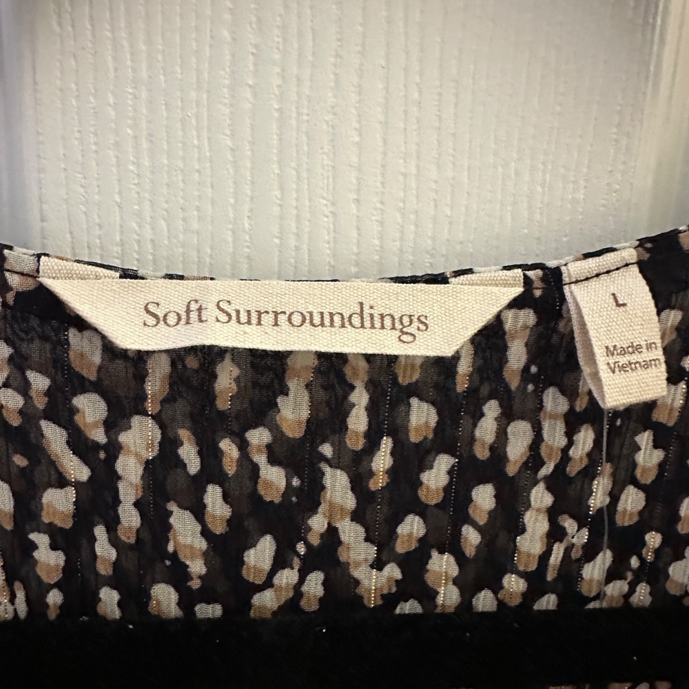 NWT Soft Surroundings  Hazel/Black/Tan Animal Print Tiered V Neck Dress - Size L - Picture 2 of 14